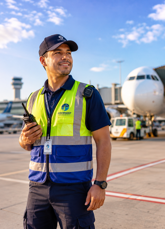 Covenant Aviation Security officer supporting airport access control operations